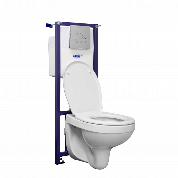 ПЭК Santeri Альфа 1.3815.9.S00.00B.0 подвесной унитаз + инсталляция + сиденье + панель хром