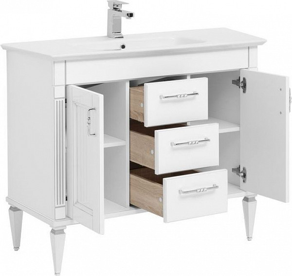Тумба под раковину Aquanet Селена 105 белый/серебро (3 ящика, 2 дверцы) 00201651