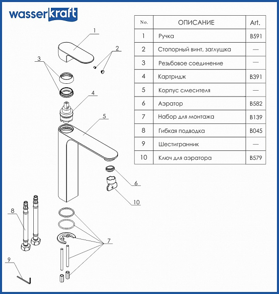 Смеситель для раковины Wasserkraft Elbe 7403
