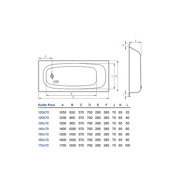 Ванна стальная "Koller Pool" 1300x700