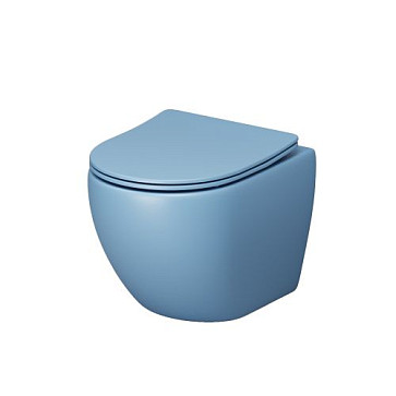 Унитаз GR-4455BSMS Color (485*365*360) ГОЛУБОЙ МАТОВЫЙ подвесной БЕЗОБОДКОВЫЙ с тонкой крышкой