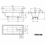 Стальная ванна Kaldewei Puro 190x90 259600010001 standard mod. 696