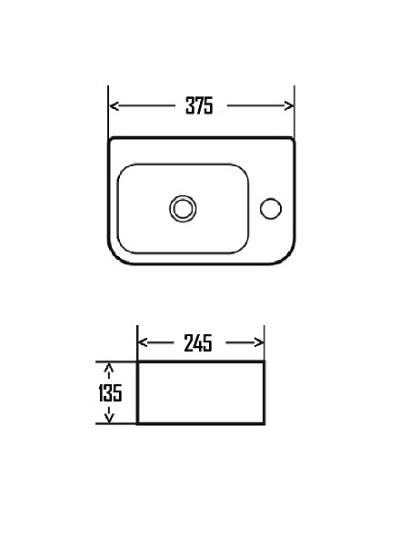 AQM5006R Умывальник AQUAme с отверстием под смеситель. Правый. 375х245х135