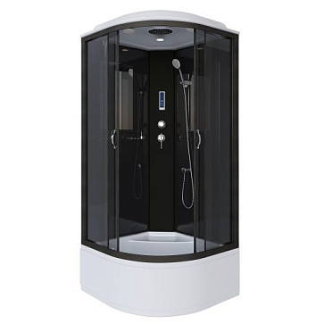 Душ.каб. NG-6508-14P (900х900х2150) высокий поддон(40см) стекло ТОНИРОВАННОЕ алюм черный 4 места