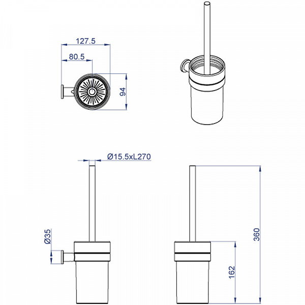 Ерш подвесной AZARIO FORNYс керамической колбой, хром (AZ-88313)