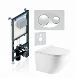 Комплект KOLLER POOL для монтажа  подвесного унитаза: Инсталляция Alcora ST 1200 с клавишей GRACE  White, Унитаз ROUND Rimless, сиденье дюропласт: SoftClose, Take Off, антибактериальное покрытие, система «Антивсплеск»