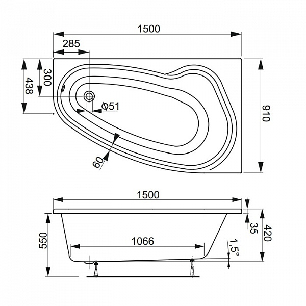 Акриловая ванна Vagnerplast Avona 150x90 правая VPBA159AVO3PX-04