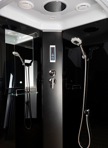 Душ.каб. NG-6508-14P (900х900х2150) высокий поддон(40см) стекло ТОНИРОВАННОЕ алюм черный 4 места