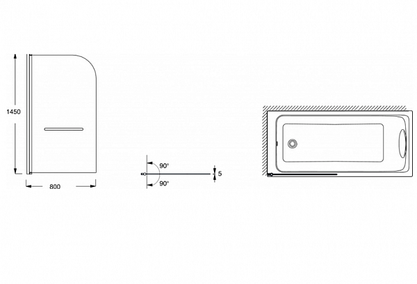 Шторка для ванны реверсивная 80x145 см Jacob Delafon Odeon Up E4932-GA