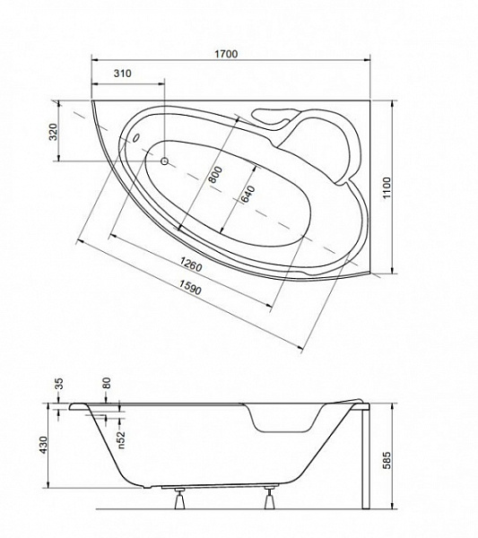 Акриловая ванна Besco Finezja Nova 170x110 WAF-170-NP Правая