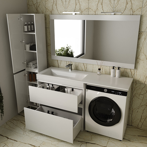 Тумба напольная "Даллас 150", 2 ящика, Люкс белая, под раковину, PLUS СС-00002303