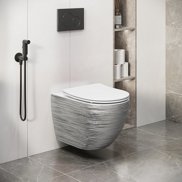 Унитаз GR-4411SWS Color (550*365*395) СЕРЕБРО внутри БЕЛЫЙ подвесной БЕЗОБОДКОВЫЙ