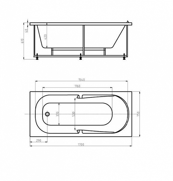 Акриловая ванна Aquatek  Лея 170x75 LEY170-0000015