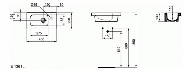 Раковина Ideal Standard Connect Space E136101 45 R