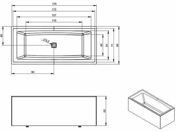 Акриловая ванна Riho Still Square Elite 180x80 правая B099030005