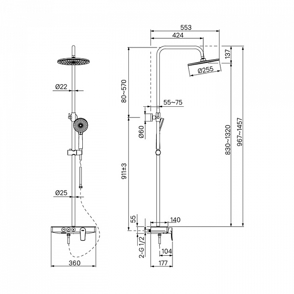 Смеситель для ванны с верхним душем, Shelfy, IDDIS, SHESB3Bi06