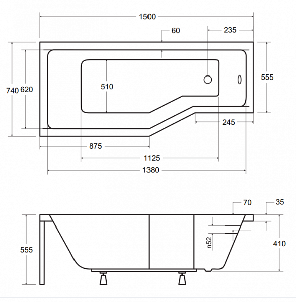Акриловая ванна Besco  150x75 WAI-150-PL2 Левая
