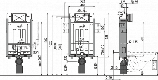 Смывной бачок скрытого монтажа для унитаза AlcaPlast Renovmodul AM115/1000V с возможностью вентиляции