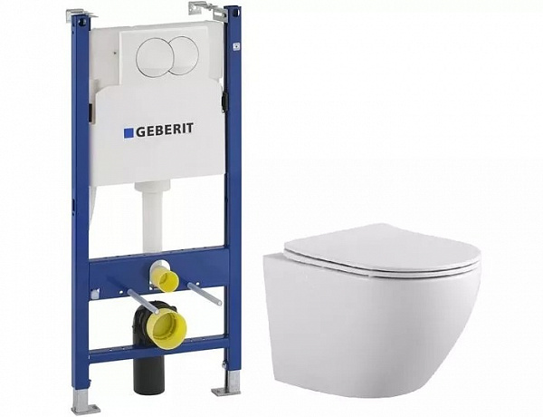 SET Aquatek ЕВРОПА+Geberit (111.154.11.1+AQ1901-00). Комплект  5в1(инсталляция+кнопка+крепеж+унитаз+крышка)
