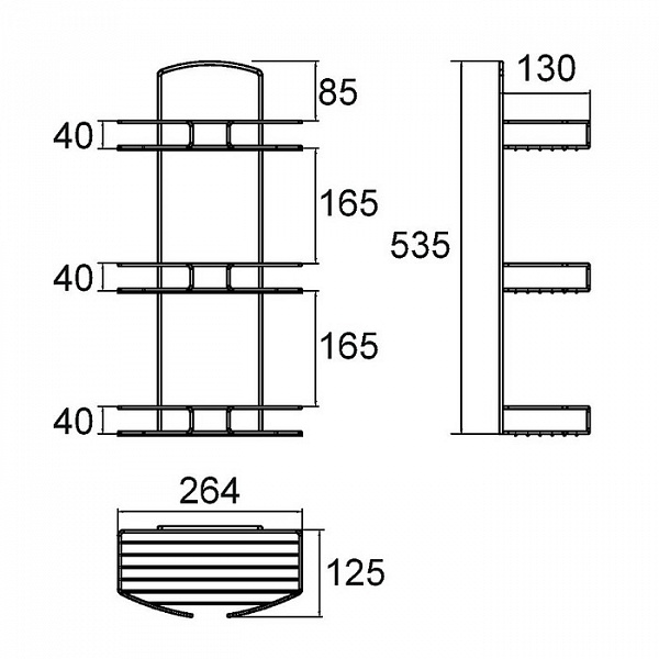 Полка трехъярусная прямая, проволока стальная, 13, Milardo, 013W030M44