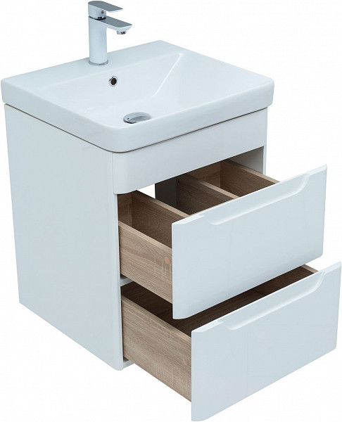 Тумба под раковину Aquanet София 50 белый глянец (2 ящика) 00274171