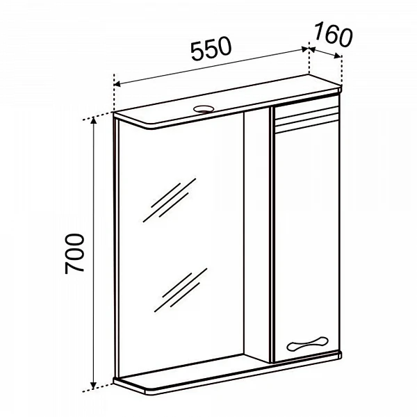 Зеркало со шкафчиком Emmy Рио (Правое) 55х70