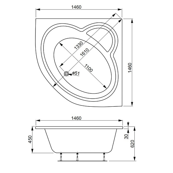 Акриловая ванна Vagnerplast Catalina 146x146 VPBA146CTL3X-04