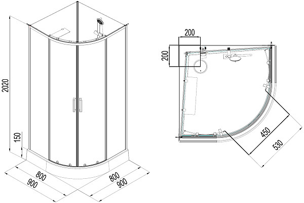 Душевая кабина Aquanet Passion EVO R black 90x90 набор 1 00267256