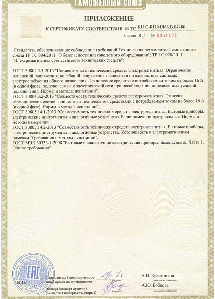 Приложение к сертификату