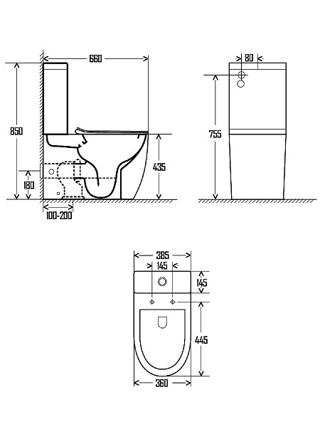 AQM1002 Унитаз напольный Rimless AQUAme c сиденьем SoftClose,  горизонтальный выпуск. 660x360x435мм