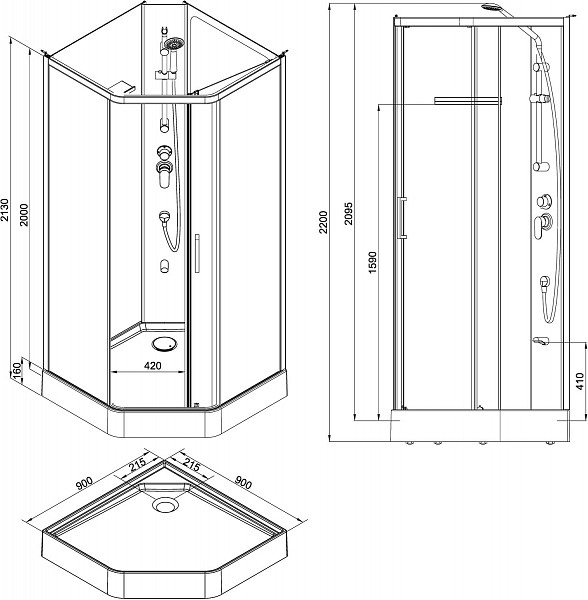 Душевая кабина Aquanet Passion P 2.0 90x90, прозрачное стекло 00263870