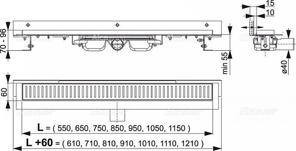 Душевой лоток AlcaPlast APZ104-1050 Flexible Low Водоотводящий желоб
