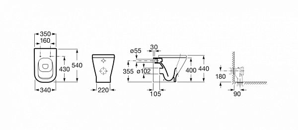 Унитаз (чаша) Roca The Gap приставной 347477000 без сиденья, под скрытый бачок