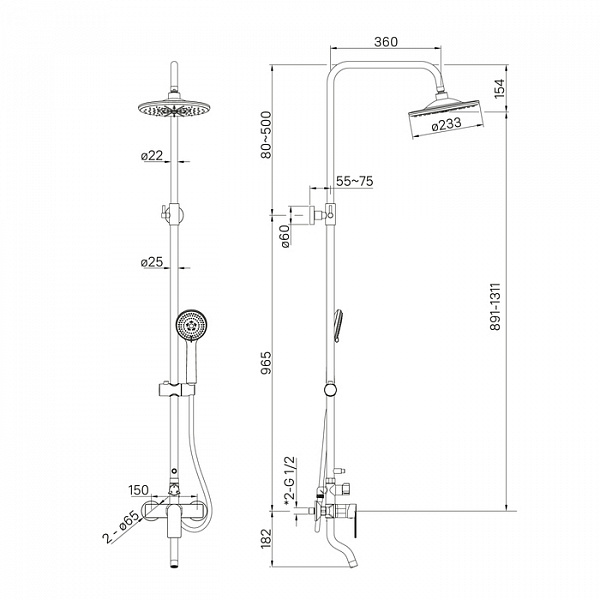 Смеситель для ванны с верхним душем, Edifice, IDDIS, EDISB3Fi06