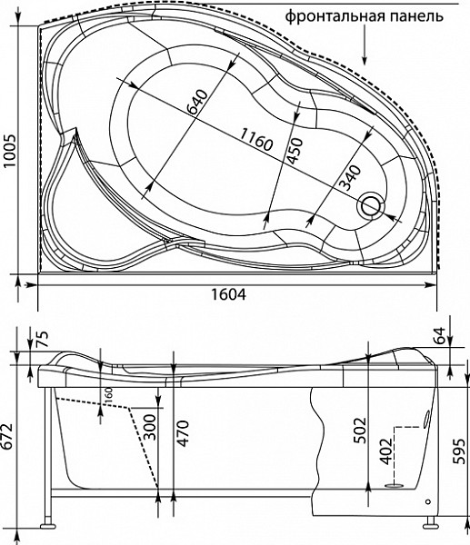 Акриловая ванна Aquanet Jamaica 160x100 R (с каркасом) 00205503