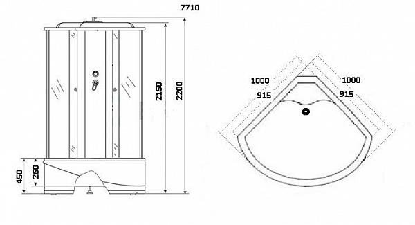 Душ.каб. NG-7710G (1000x1000х2150) высокий поддон стенки ЗОЛОТО 4 места