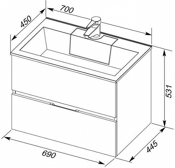 Тумба с раковиной Aquanet Алвита 70 белый 00212680