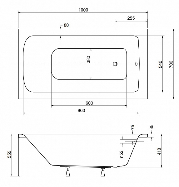 Акриловая ванна Besco Talia 100x70 WAT-100-PK
