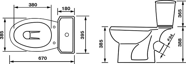 Унитаз-компакт Оскольская керамика Элисса Антивсплеск Стандарт, нижний подвод воды, косой выпуск, черный