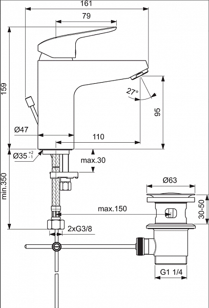 Смеситель Ideal Standard Ceraflex B1715AA для раковины с донным клапаном