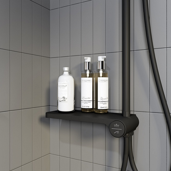 Душевой гарнитур с верхней лейкой, черный матовый, Ray, IDDIS, RAYMS3Fi76