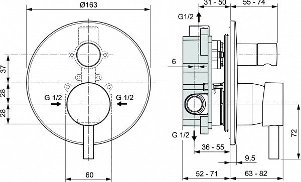 Смеситель Ideal Standard Ceraline A6939AA для душа с внутренней частью