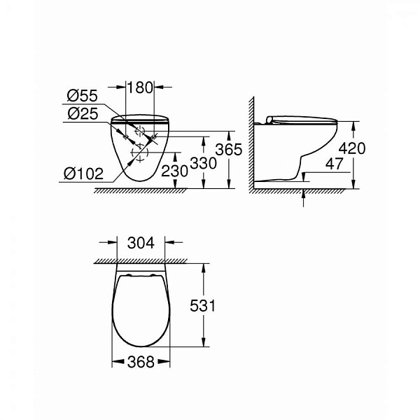 Комплект 5 в 1 Grohe Bau Ceramic 39586000: унитаз подвесной безободковый, сиденье, инсталляция, клавиша, шумоизоляция