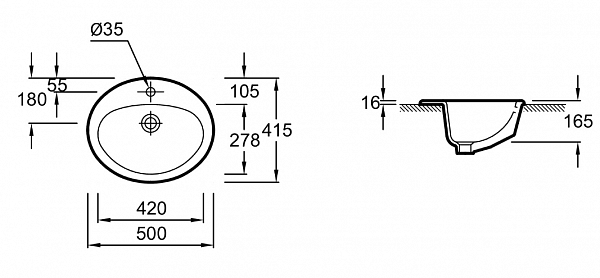 Раковина Jacob Delafon Ovale Dessus 50х41,5 см E1358-00