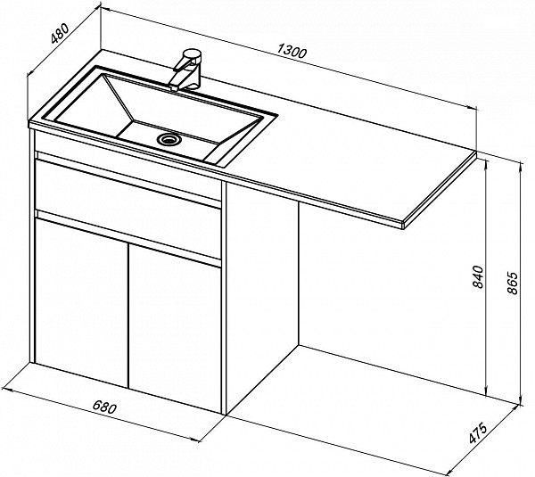 Тумба под раковину Aquanet Токио 68 белый (напольная, 1 ящик, 2 дверцы) 00237746