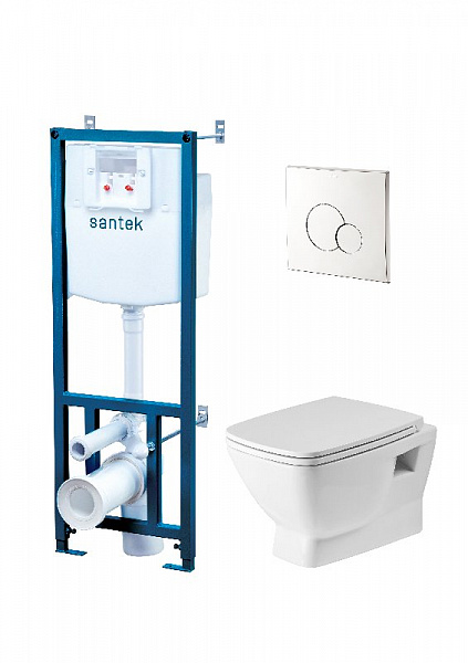 Комплект Santek Нео 1WH501572 унитаз безободковый + инсталляция + сиденье + панель хром Santek