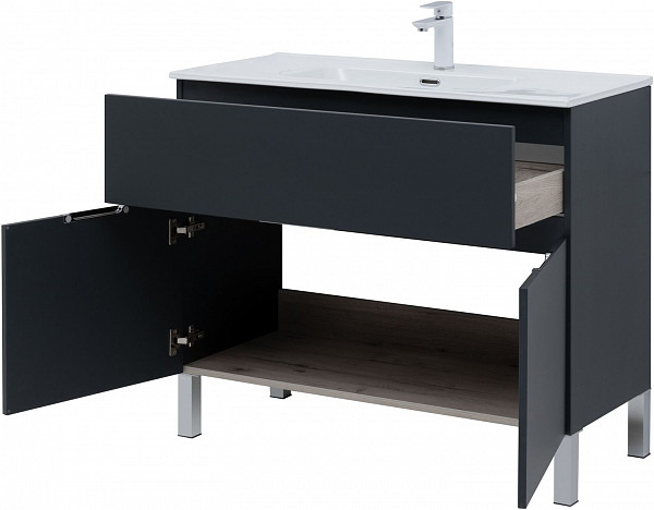 Тумба под раковину Aquanet Алвита New 100 1 ящик, 2 дверцы, антрацит 00277555