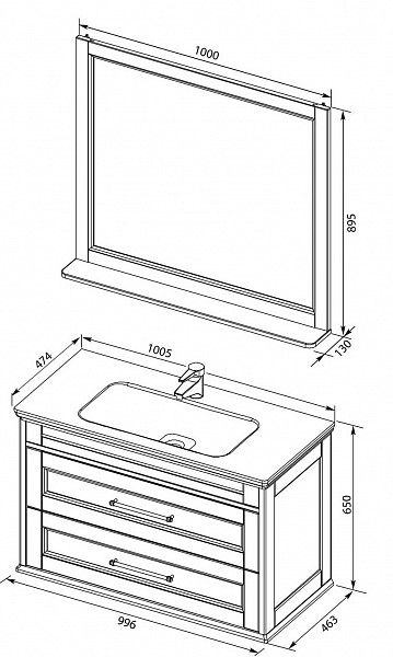Мебель для ванной Aquanet Бостон М 100 белый (ручки золото) 00281190