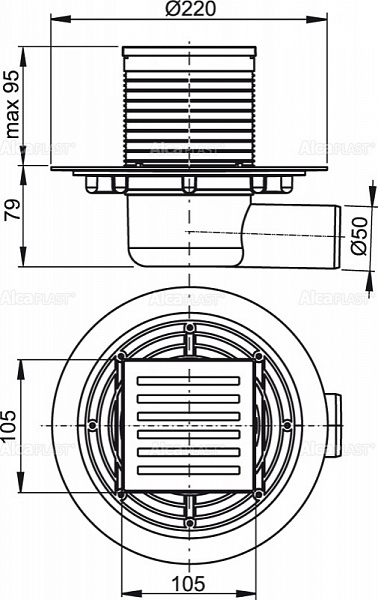 Сливной трап AlcaPlast APV103 105 x 105/50