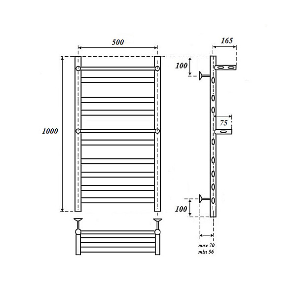 Полотенцесушитель водяной Point Артемида PN14150P П8 500x1000 c двумя полками, хром